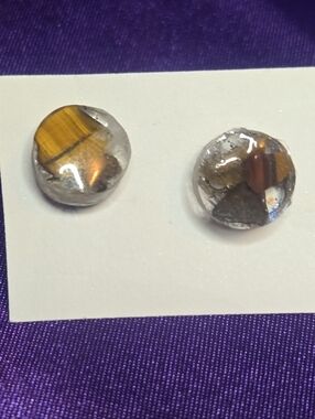 Tigers Eye Round Resin Stud Earrings